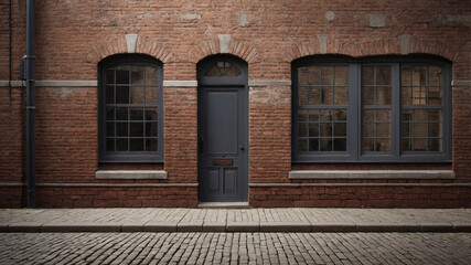 Narrow cobblestone alley with historic brick buildings on a cloudy day, creating a timeless atmosphere.