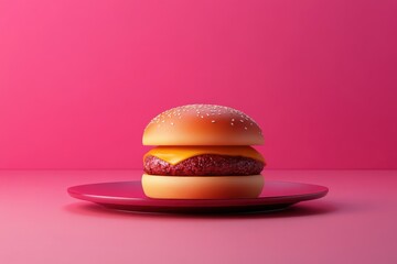food art, vibrant burger art on a shiny plate, set against a simple backdrop with room for text, creating a modern and stylish look