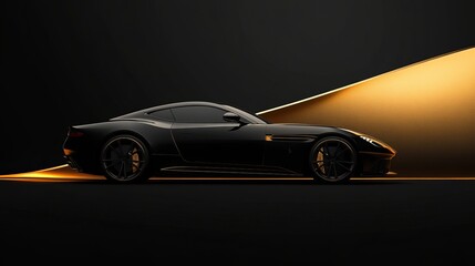 Elegant gold and black background, designed for the upcoming launch page of a premium car sales website, featuring a car cleverly concealed by an arc