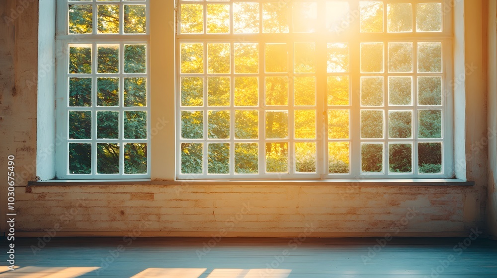 Poster 31. an empty display window with natural light streaming in