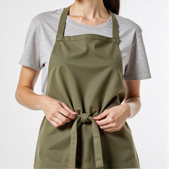 Woman wearing beige apron mockup