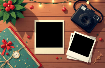 Obraz premium camera and blank polaroid photo frames instant print polaroid photo frame mockup