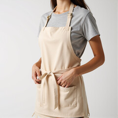 Woman wearing beige apron mockup