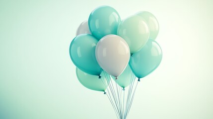 Minimalist illustrations full of beauty, depicting light blue balloon bundles with a clean white background. Soft color combinations create a simple, elegant, and visually calming composition