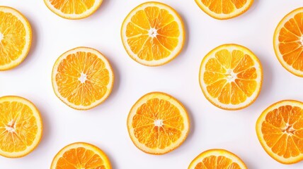 Obraz premium Slices of orange on white background. Flat lay, top view 