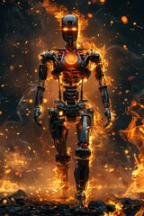 Fototapeta premium Robot flame fire bonfire.
