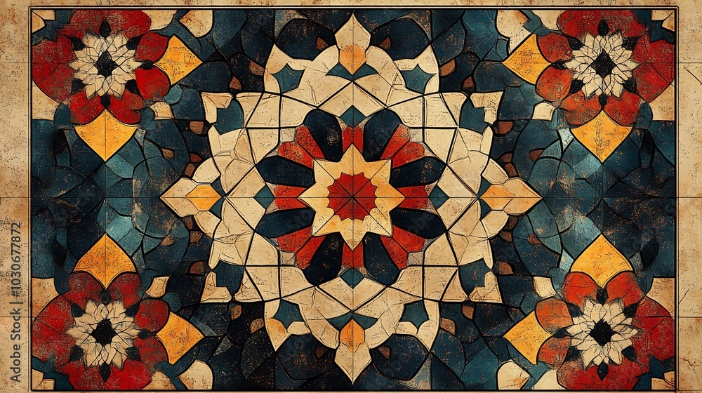Poster rich vector ornamental pattern with complex tessellations and geometric designs in earthy tones crea