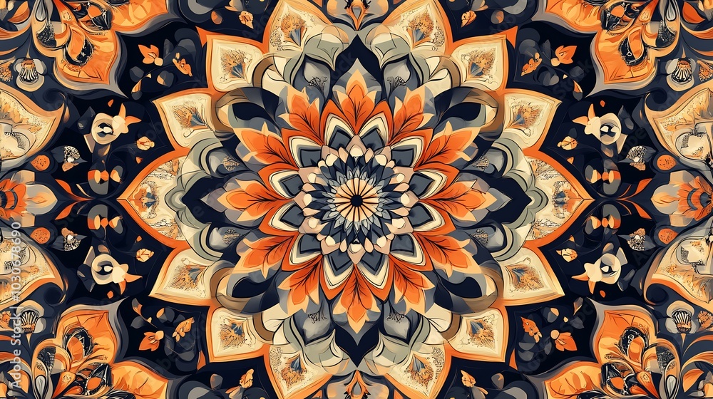 Poster rich vector ornamental pattern with complex tessellations and geometric designs in earthy tones crea
