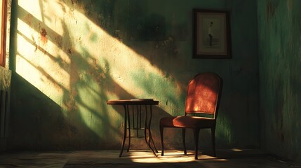 36. A soft, inviting corner with an empty chair and a small table