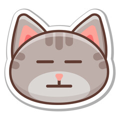 Emotion sticker of a disgruntled gray cat. Vector illustration.
