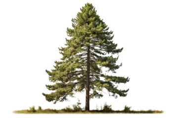 Single Calocedrus decurrens tree featuring its distinctive, scale-like leaves and straight, tall trunk isolated on white