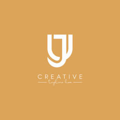 Alphabet UJ JU Letter Artistic Logo Design. Initial Based Vector Template.
