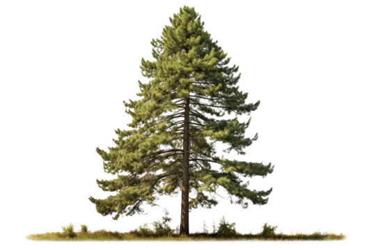 Single Calocedrus decurrens tree featuring its distinctive, scale-like leaves and straight, tall trunk isolated on white