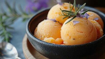 Apricot Rosemary Sorbet in Rustic Bowl