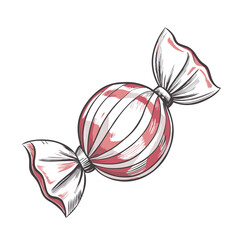 Fototapeta premium Valentine's Day candy illustration with decorative wrapping, sweet symbol of love, hand-drawn style