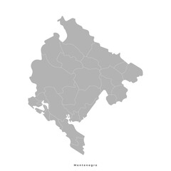 Vector isolated illustration. Simplified administrative map of Montenegro with boder of municipalities in grey color. White background
