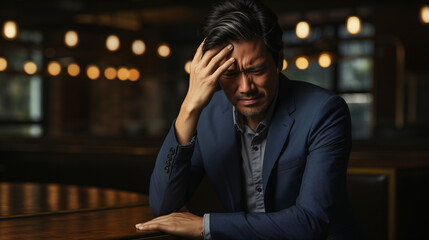 Asian Man Suffering from Headache