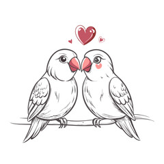 Fototapeta premium Loving birds illustration with hearts for Valentine's Day romance and affection