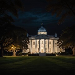 Naklejka premium Night View of the White House Illuminated by Soft Lighting