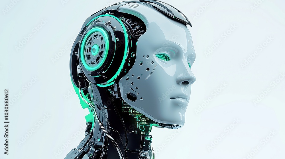 Poster ai robot analyzing consumer behavior patterns, showcasing an advanced robotic figure against a vibra