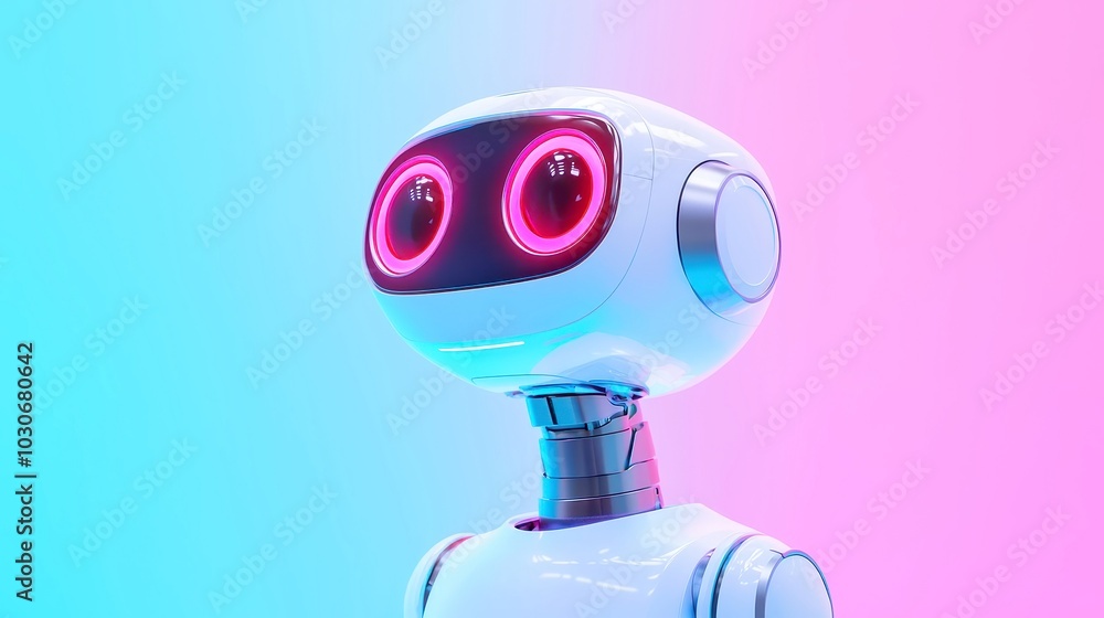 Poster ai robot analyzing consumer behavior patterns, sleek design, vibrant solid color backdrop, showcasin