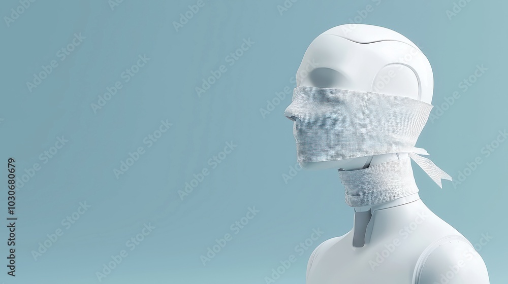 Poster ai robot analyzing consumer behavior patterns, a sleek metallic figure in a minimalist studio, showc