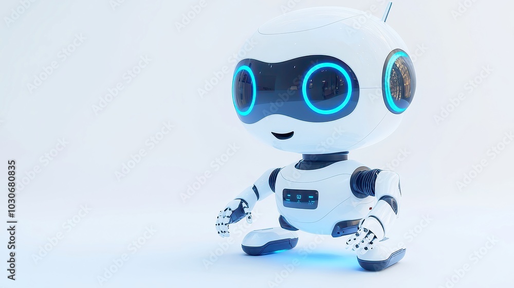 Poster ai robot analyzing supply and demand dynamics, set against a minimalist background, showcasing its a