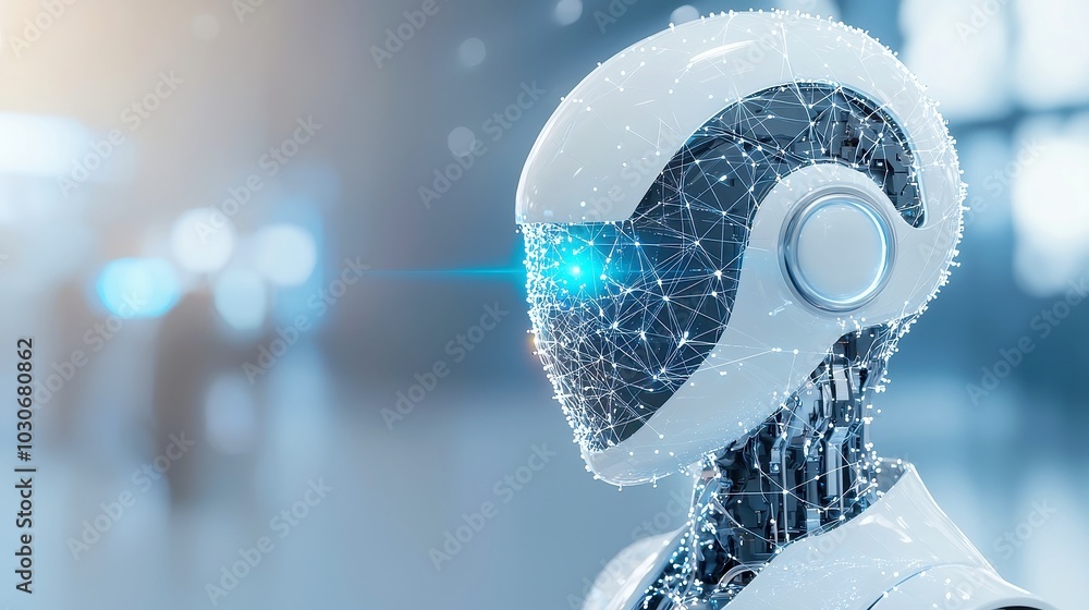 Poster ai robot analyzing supply and demand dynamics, set against a clean background, showcasing advanced t