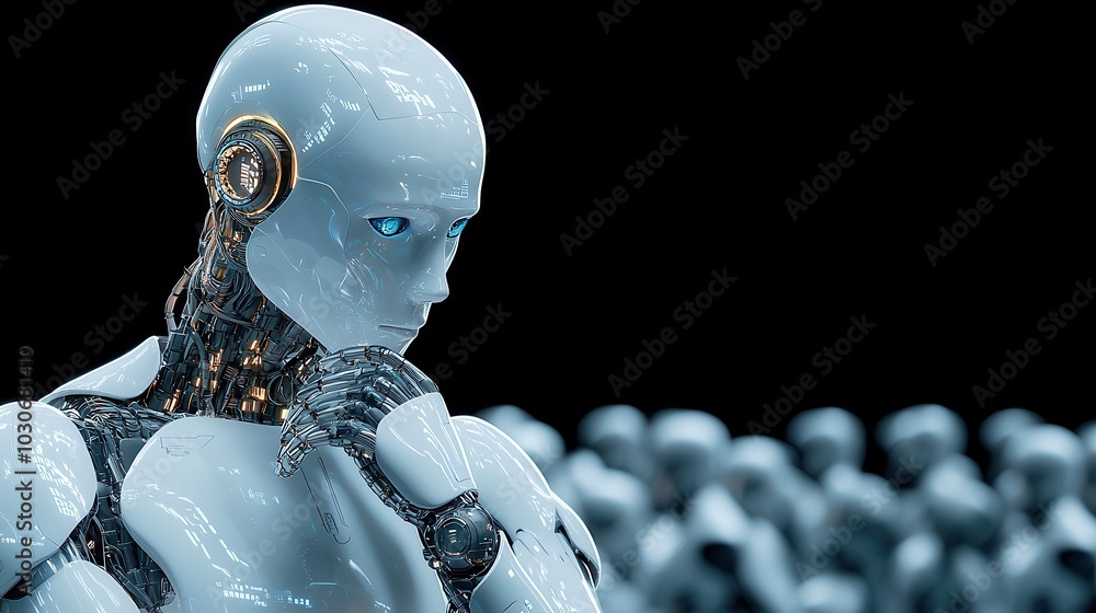 Poster ai robot strategist, a colorful 3d rendering of an ai robot analyzing trends and suggesting strategi