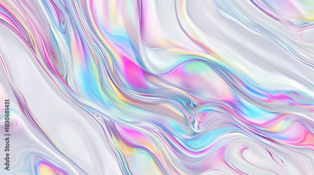 Poster a stunning abstract holographic background with flowing liquid marble patterns and soft pastel color