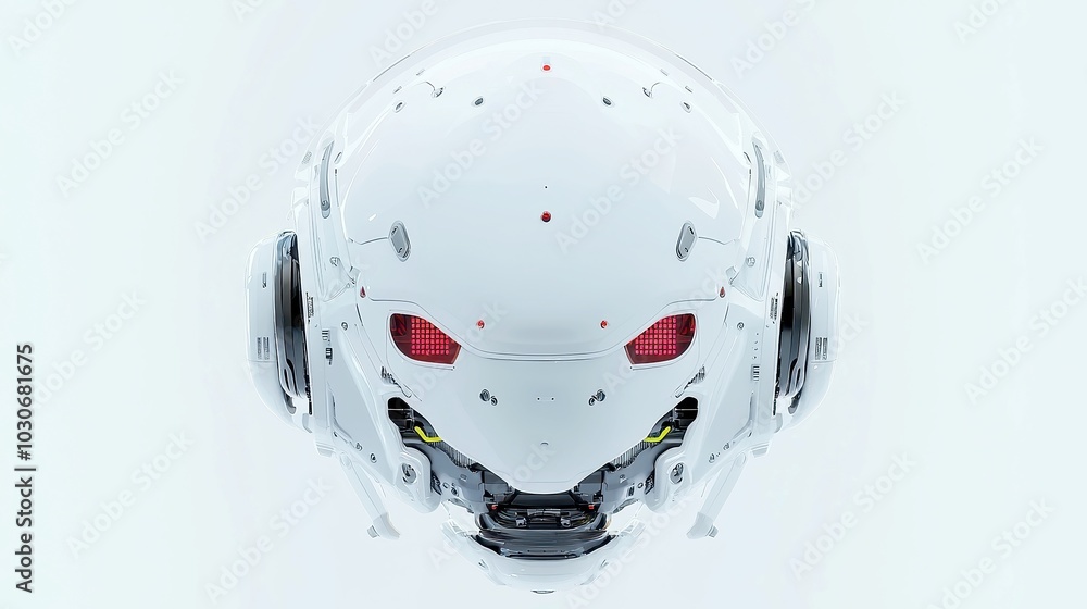 Poster ai robot monitoring technological advancements, sleek modern design, minimalistic environment, open 