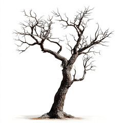 A tree with no leaves is standing alone on a white background.