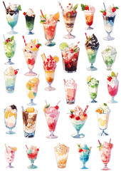 Different flavors of sundaes and ice cream