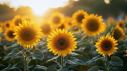 Obraz premium Sunflower Field in Summer Breeze: A Bright Afternoon Delight