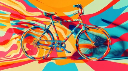 Fototapeta premium Colorful bicycle on abstract wavy background.