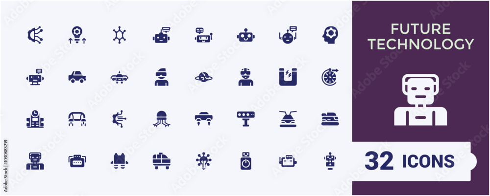 Poster future technology web icons in solid style. related to social network, management, internet, network