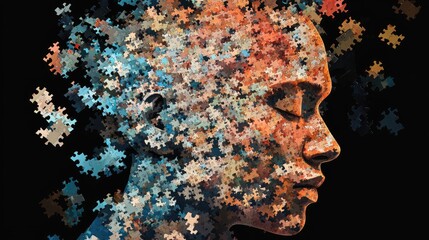 Human head image from a puzzle created using Generative AI technology