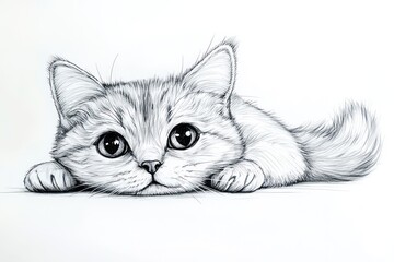 sad cat sketch in monochrome