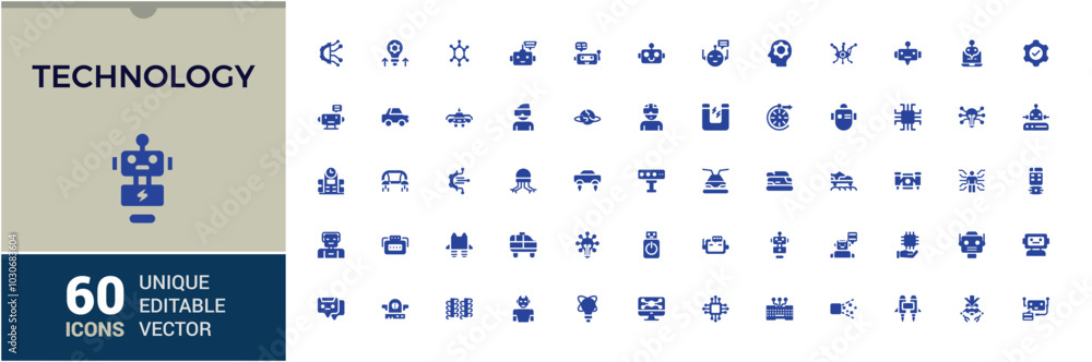 Poster technology web icons in solid style. related to future management, internet, network, programming an