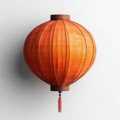Obraz premium Traditional orange paper lantern with tassel against white wall indoors