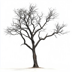 A tree with no leaves is standing alone on a white background.