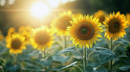 Vibrant Sunflower Field Under Bright Summer Sunlight
