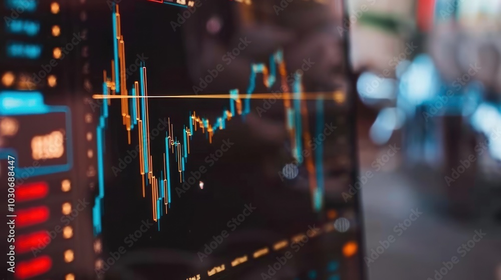 Aufkleber close-up of a stock market chart displayed on a computer screen