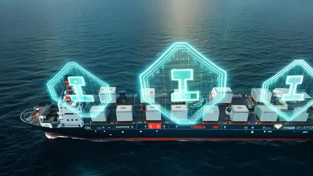 Digital security holograms on cargo ships at sea