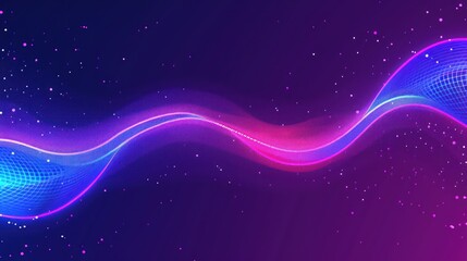 Abstract Neon Wave with Glowing Particles on a Deep Purple Background