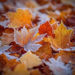 Frost-Covered Autumn Leaves: A Beautiful Morning Scene in Nature