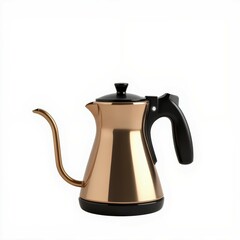 Elegant coffee pour-over kettle, white background