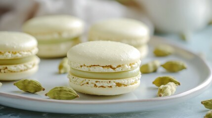 Floating Macarons with Cardamom Pods on a Plate