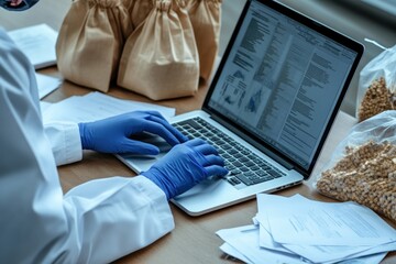 Research data entry in a detailed laboratory setting.