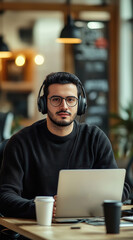 Fototapeta premium young handsome man working on laptop